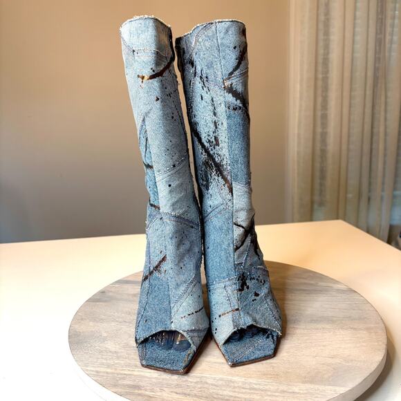 Gianmarco Lorenzi Women's Distressed Denim Boots Heels EU Size 39 US Size 8.5 - Picture 5 of 13